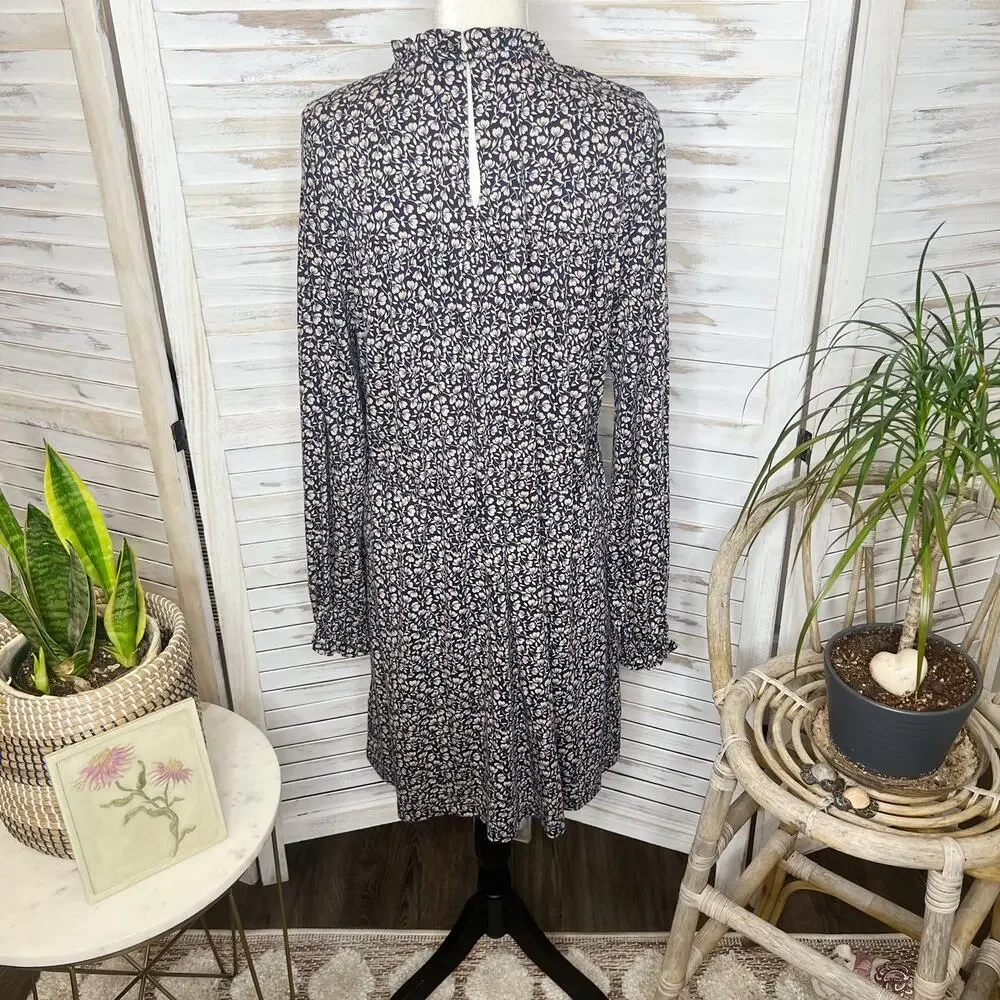 BODEN Women's 10R Long Sleeve Belted Shift Ditsy Floral Dress Beige Black Retro - Picture 13 of 15
